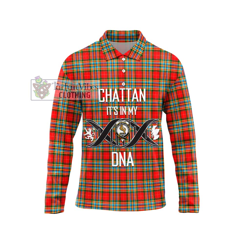 Chattan Tartan Long Sleeve Polo Shirt with Family Crest DNA In Me Style Unisex - Tartanvibesclothing Shop