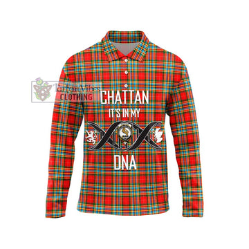 Chattan Tartan Long Sleeve Polo Shirt with Family Crest DNA In Me Style