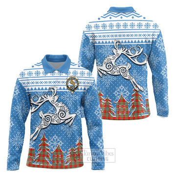 Chattan Clan Christmas Long Sleeve Polo Shirt Celtic Reindeer Style