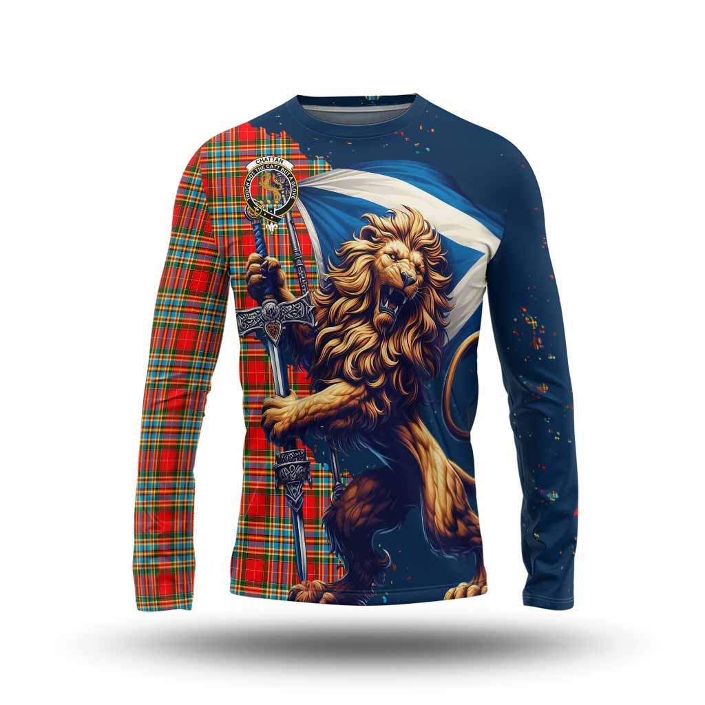 Tartan Vibes Clothing Chattan Tartan Family Crest Long Sleeve T-Shirt with Scottish Majestic Lion