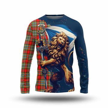 Chattan Tartan Family Crest Long Sleeve T-Shirt with Scottish Majestic Lion