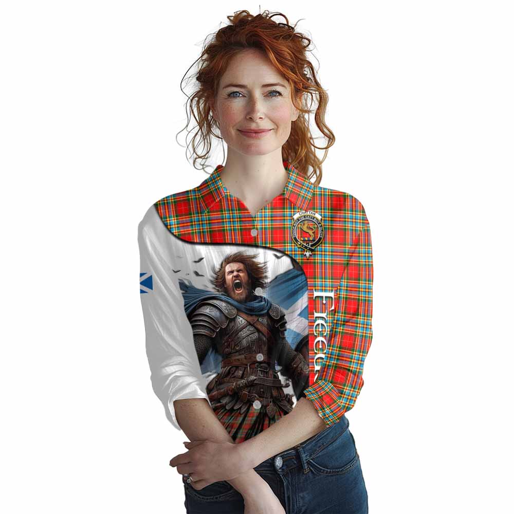 Tartan Vibes Clothing Chattan Crest Tartan Women's Casual Shirt Inspired by the Freedom of Scottish Warrior