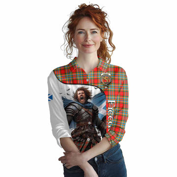 Chattan Crest Tartan Women's Casual Shirt Inspired by the Freedom of Scottish Warrior