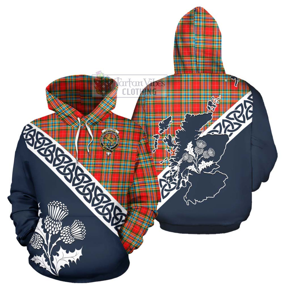 Tartan Vibes Clothing Chattan Tartan Hoodie Featuring Thistle and Scotland Map