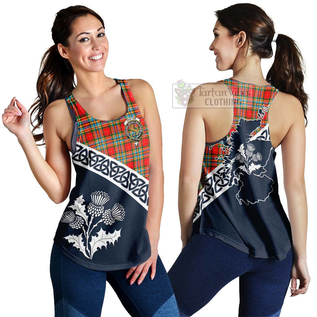 Tartan Vibes Clothing Chattan Tartan Women's Racerback Tanks Featuring Thistle and Scotland Map