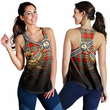 Chattan Crest Tartan Women's Racerback Tanks with Golden Lion Emblem Celtic Style 4XL - Tartan Vibes Clothing