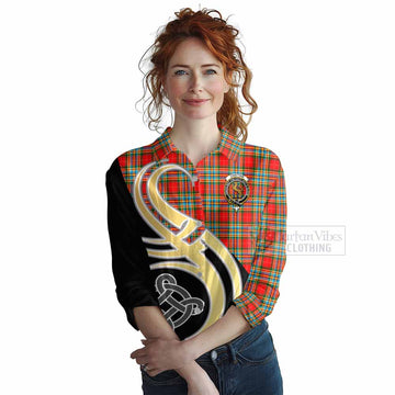 Chattan Tartan Women's Casual Shirt with Family Crest and Celtic Symbol Style