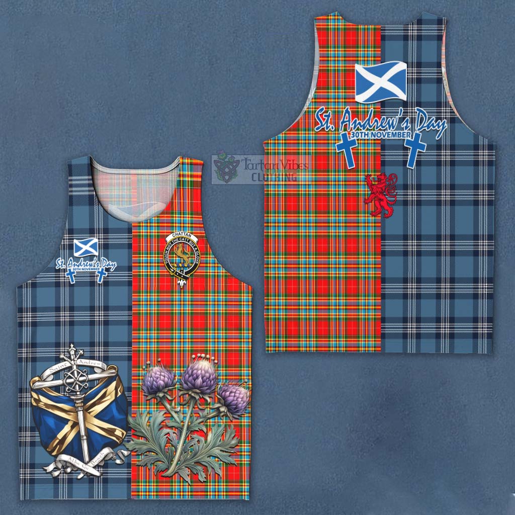 Tartan Vibes Clothing Chattan Tartan Men's Tank Top Happy St. Andrew's Day Half Tartan Style