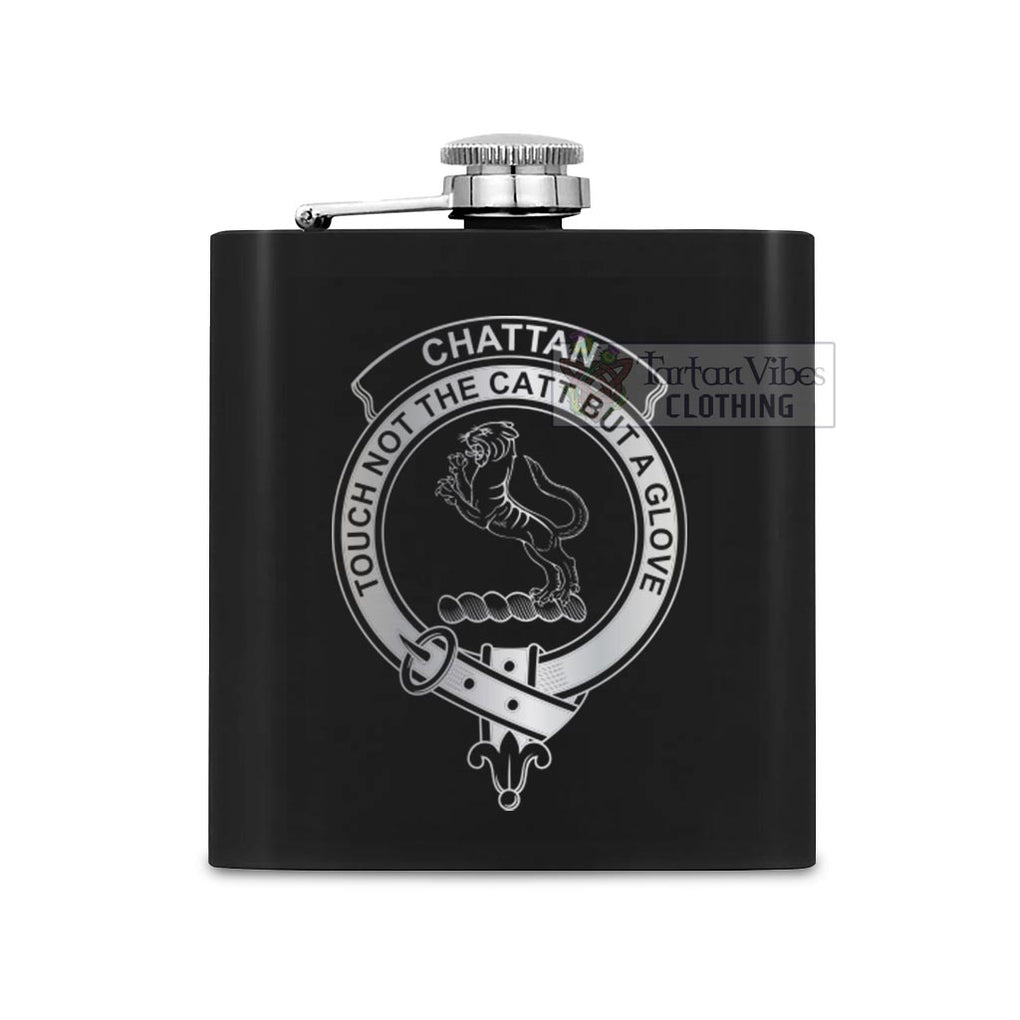 Tartan Vibes Clothing Chattan Crest Hip Flask Set 7oz Black Stainless Steel with A Gift Box