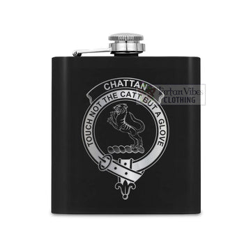 Chattan Crest Hip Flask Set 7oz Black Stainless Steel with A Gift Box