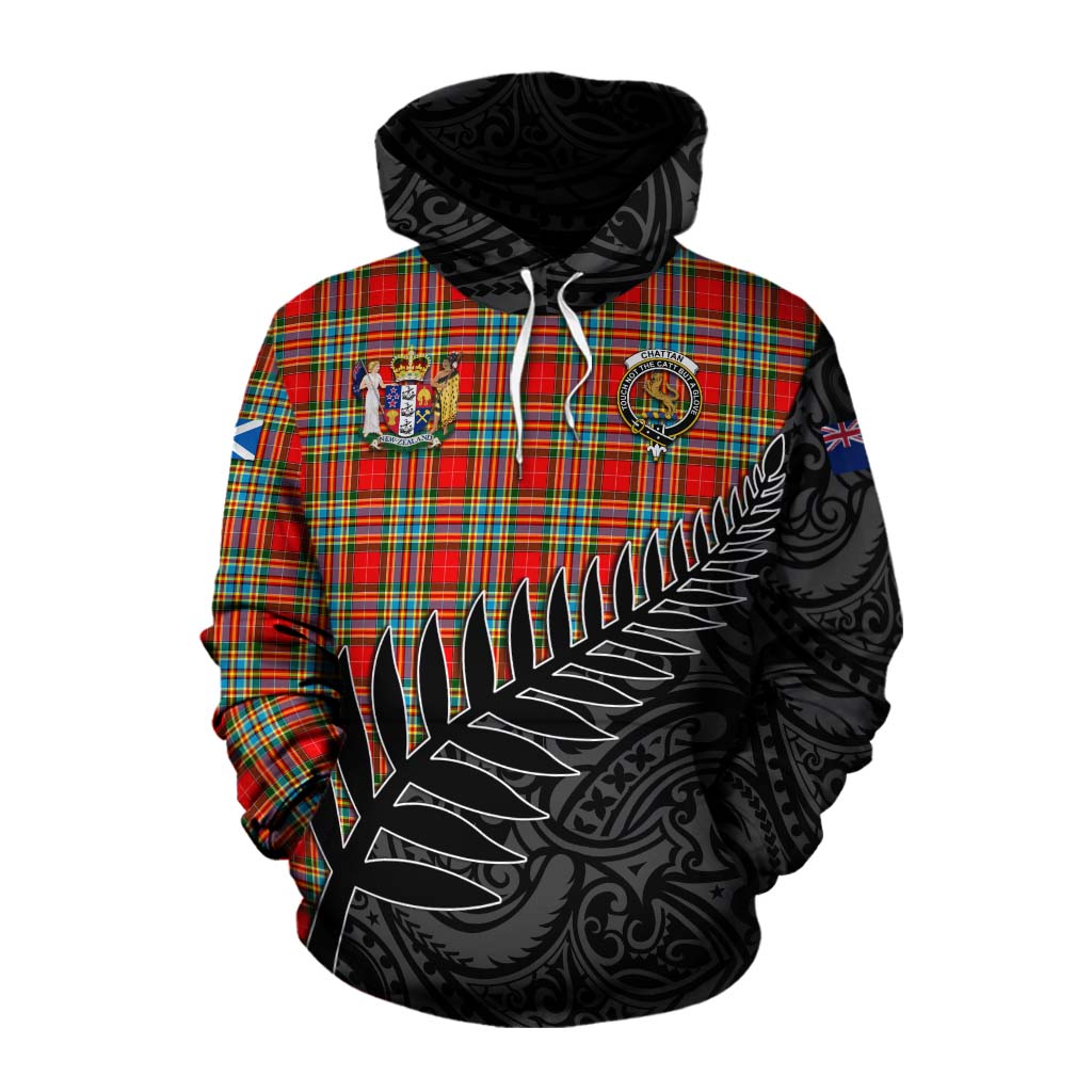 Tartan Vibes Clothing Chattan Crest Tartan Cotton Hoodie with New Zealand Silver Fern Half Style