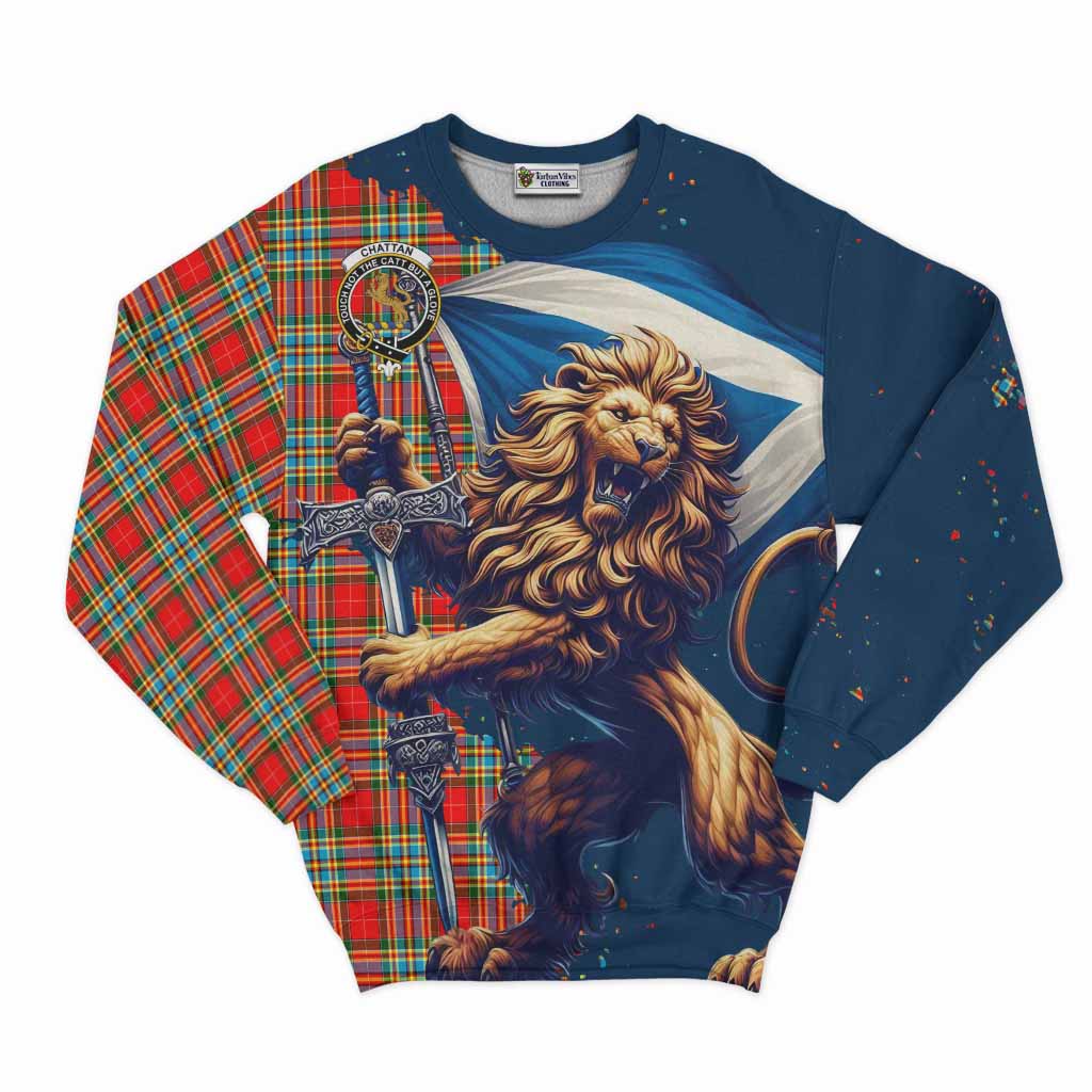 Tartan Vibes Clothing Chattan Tartan Family Crest Sweatshirt with Scottish Majestic Lion