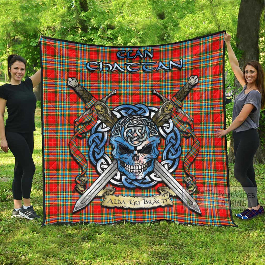 Tartan Vibes Clothing Chattan Tartan Quilt with Celtic Skull Alba Gu Brath Style