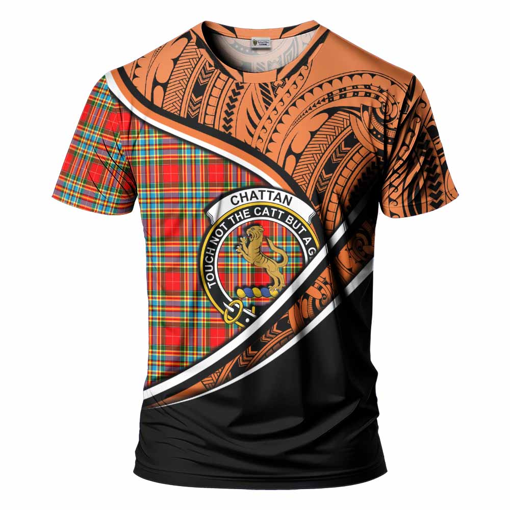 Tartan Vibes Clothing Chattan Crest Tartan T-Shirt with Maori Tattoo Style - Orange Version