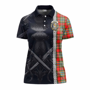 Chattan Tartan Women's Polo Shirt with Family Crest Cross Sword Thistle Celtic Vibes