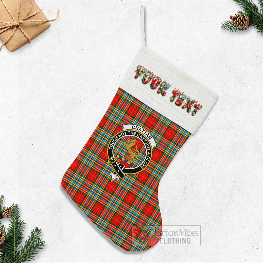 Tartan Vibes Clothing Chattan Tartan Family Crest Christmas Stocking with Personalized Text