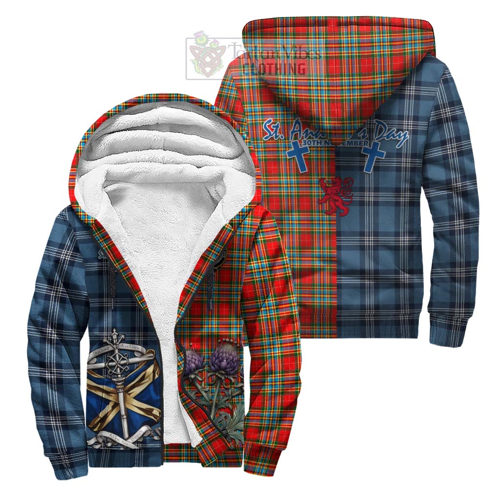 Tartan Vibes Clothing Chattan Tartan Sherpa Hoodie Happy St. Andrew's Day Half Tartan Style