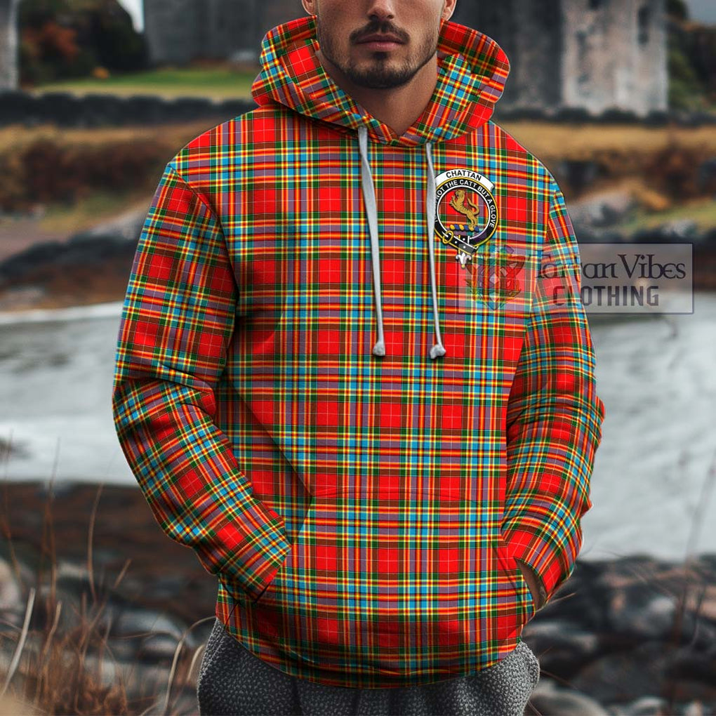 Chattan Tartan Cotton Hoodie with Family Crest Pullover Hoodie XS - Tartan Vibes Clothing