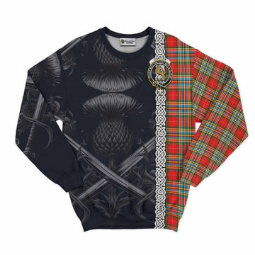 Chattan Tartan Sweatshirt with Family Crest Cross Sword Thistle Celtic Vibes