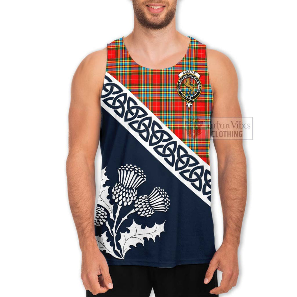 Tartan Vibes Clothing Chattan Tartan Men's Tank Top Featuring Thistle and Scotland Map