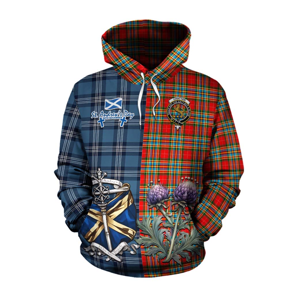 Tartan Vibes Clothing Chattan Tartan Cotton Hoodie Happy St. Andrew's Day Half Tartan Style