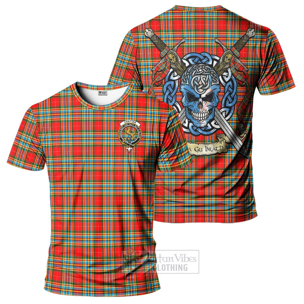 Tartan Vibes Clothing Chattan Tartan T-Shirt with Family Crest Celtic Skull Style