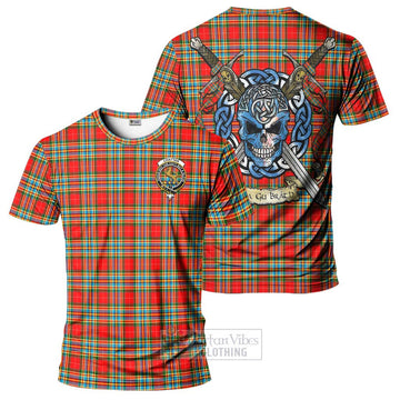 Chattan Tartan T-Shirt with Family Crest Celtic Skull Style