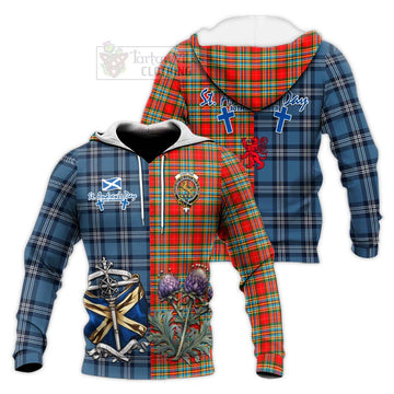 Chattan Tartan Knitted Hoodie Happy St. Andrew's Day Half Tartan Style