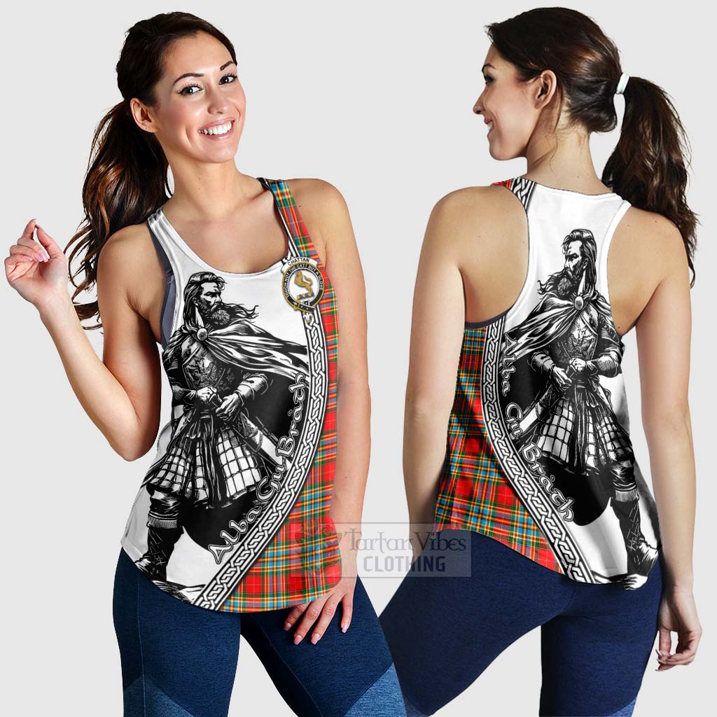 Tartan Vibes Clothing Chattan Tartan Clan Crest Women's Racerback Tanks with Highlander Warrior Celtic Style