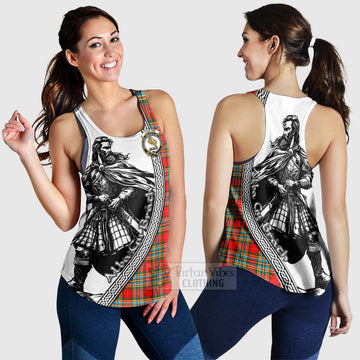 Chattan Tartan Clan Crest Women's Racerback Tanks with Highlander Warrior Celtic Style