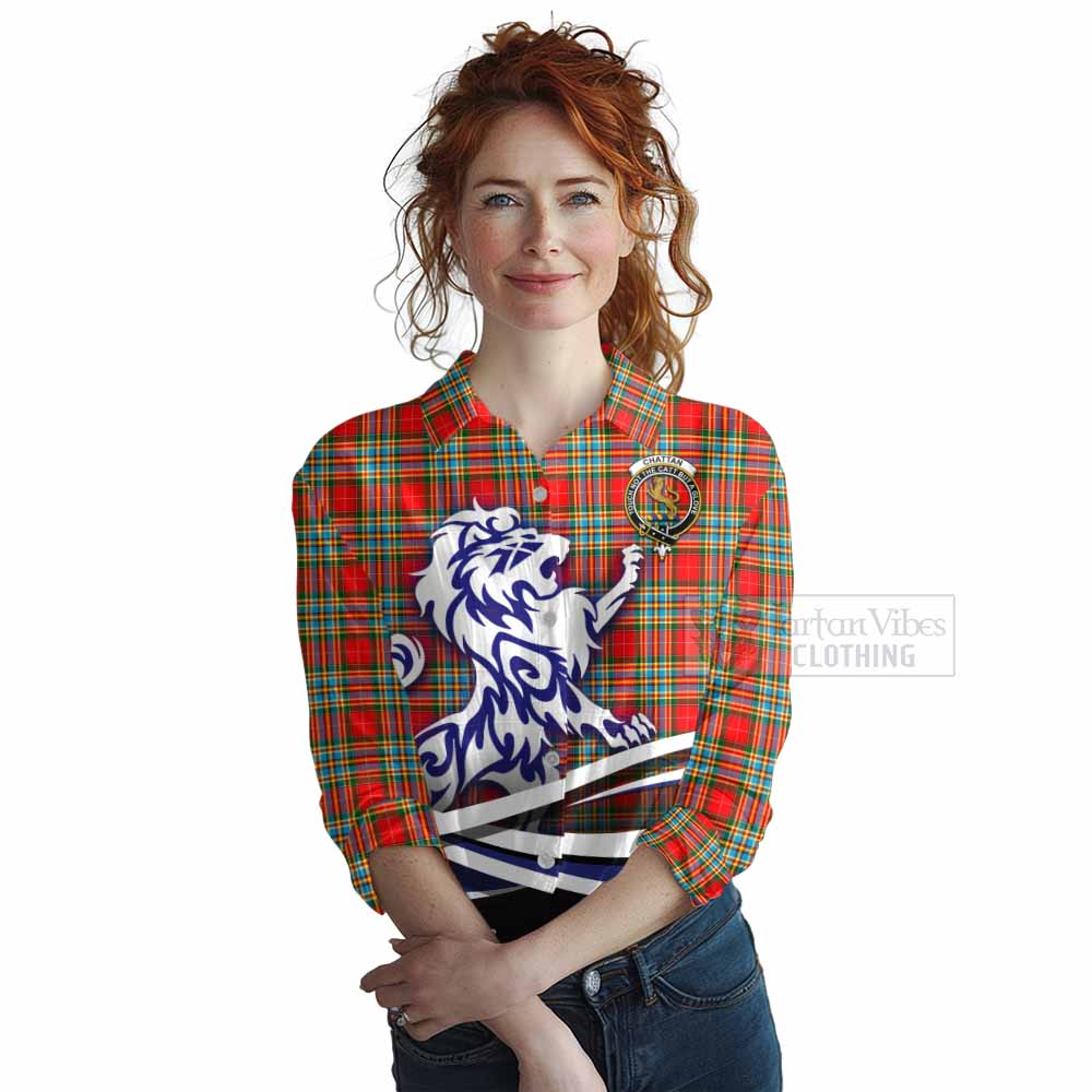 Tartan Vibes Clothing Chattan Tartan Women's Casual Shirt with Alba Gu Brath Regal Lion Emblem