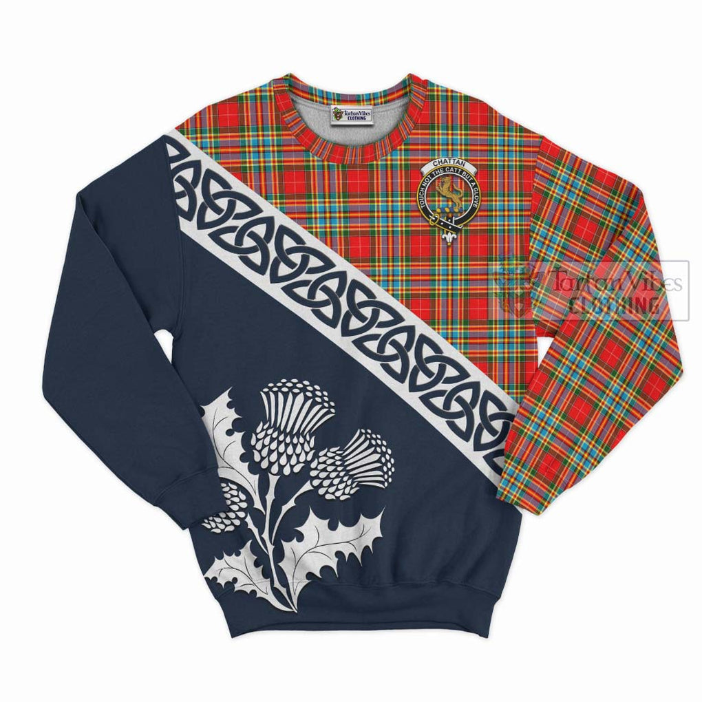 Tartan Vibes Clothing Chattan Tartan Sweatshirt Featuring Thistle and Scotland Map