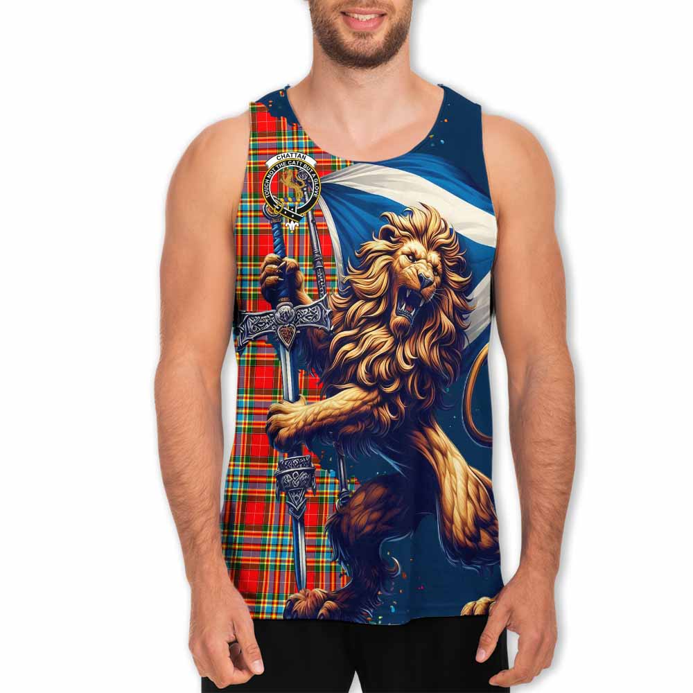 Tartan Vibes Clothing Chattan Tartan Family Crest Men's Tank Top with Scottish Majestic Lion