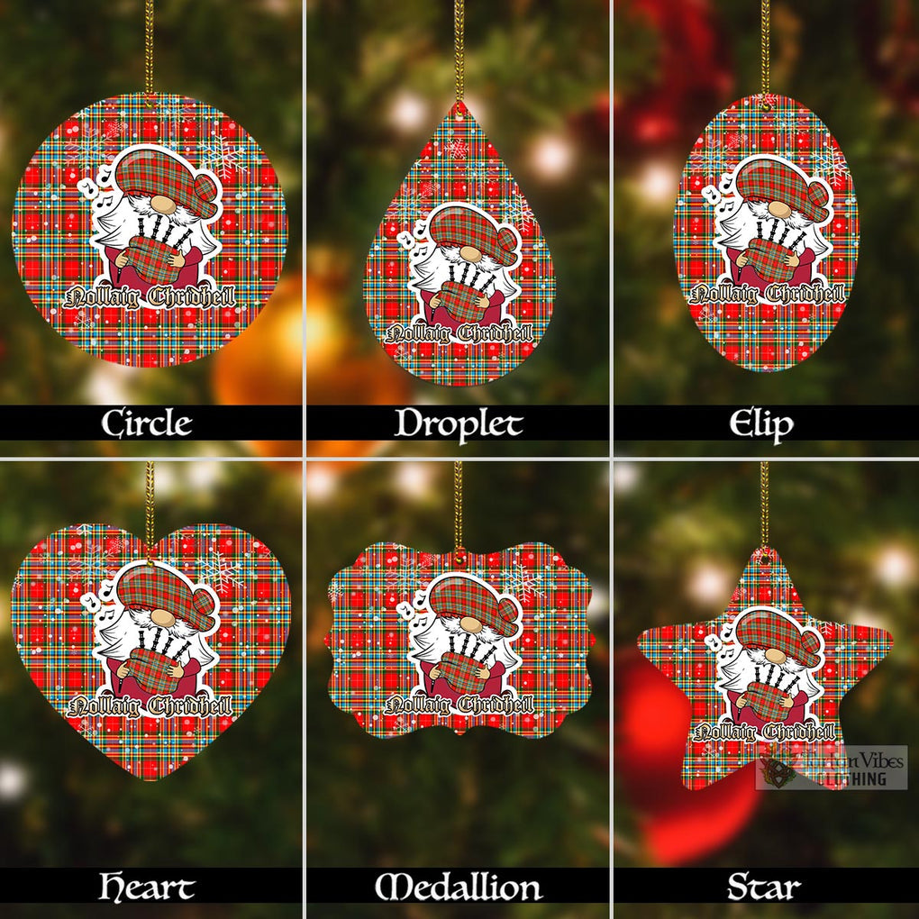 Tartan Vibes Clothing Chattan Tartan Christmas Aluminium Ornament with Gnome Playing Bagpipes