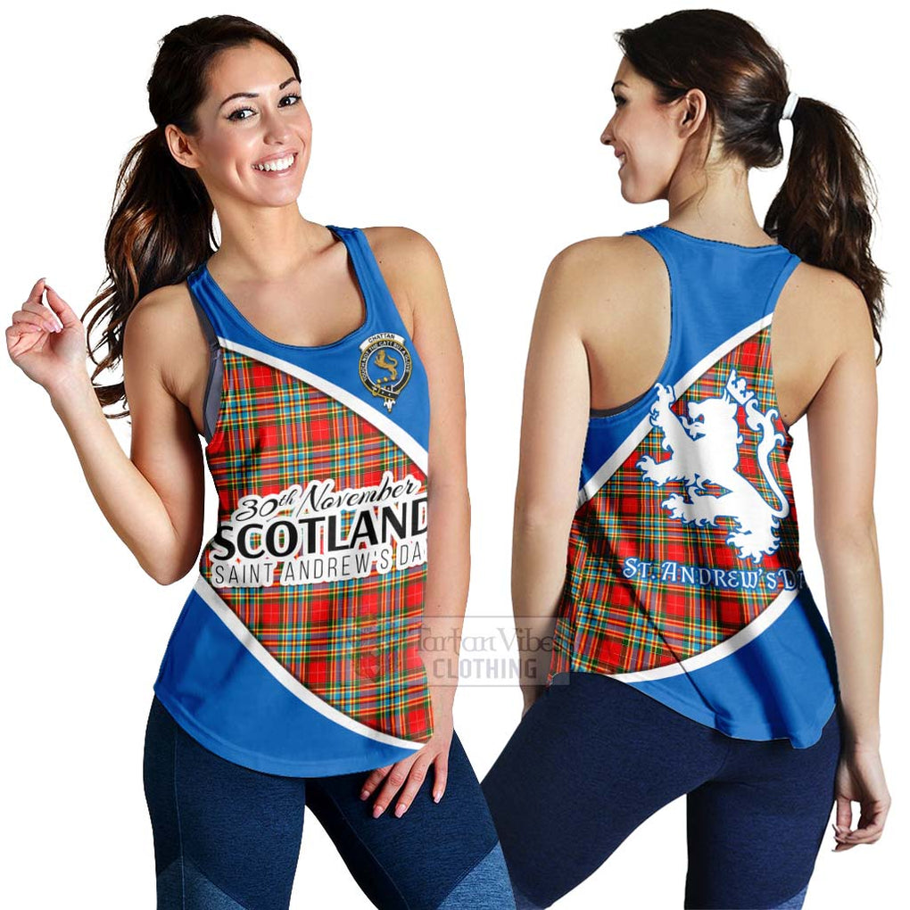 Tartan Vibes Clothing Chattan Family Crest Tartan Women's Racerback Tanks Celebrate Saint Andrew's Day in Style