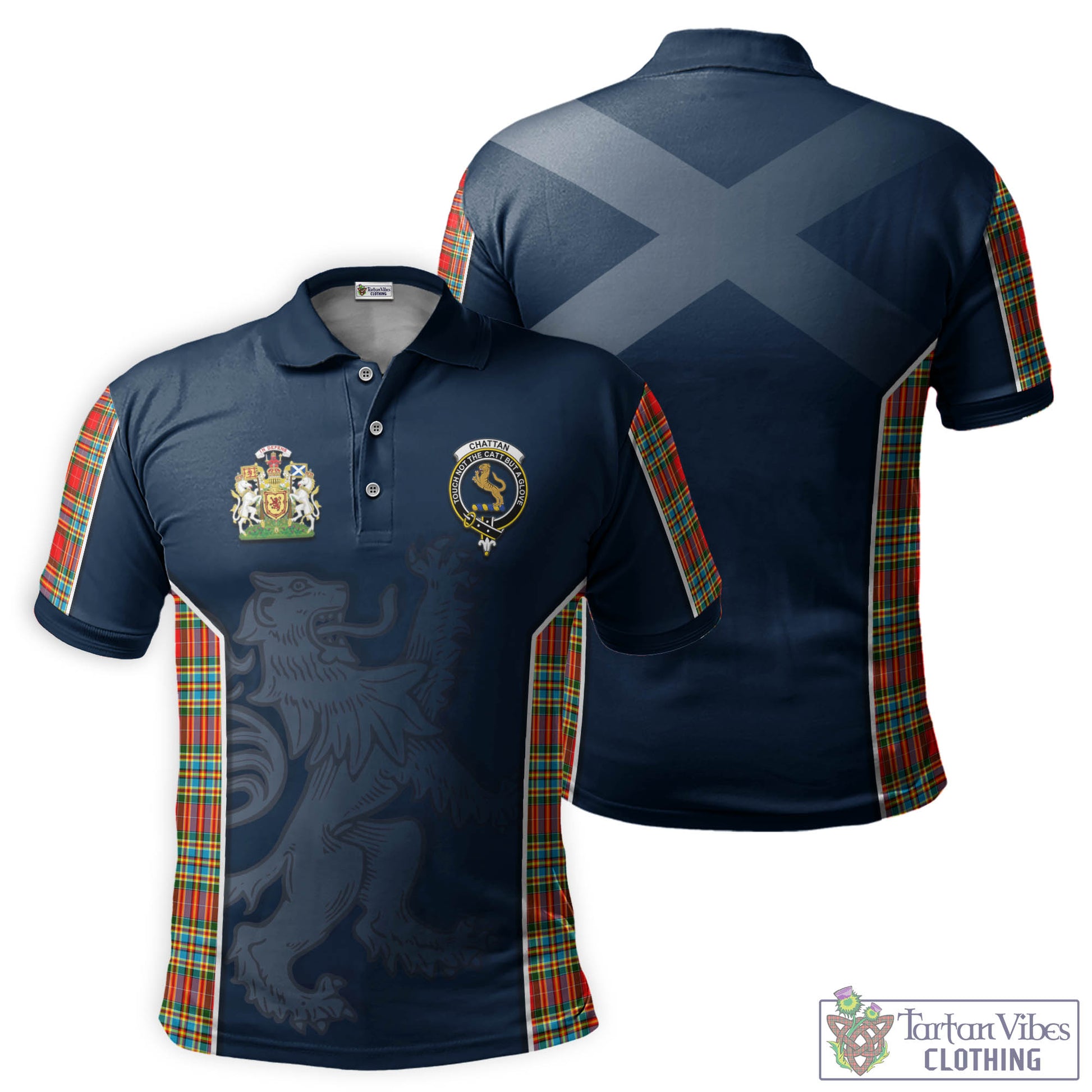 Tartan Vibes Clothing Chattan Tartan Men's Polo Shirt with Family Crest and Lion Rampant Vibes Sport Style