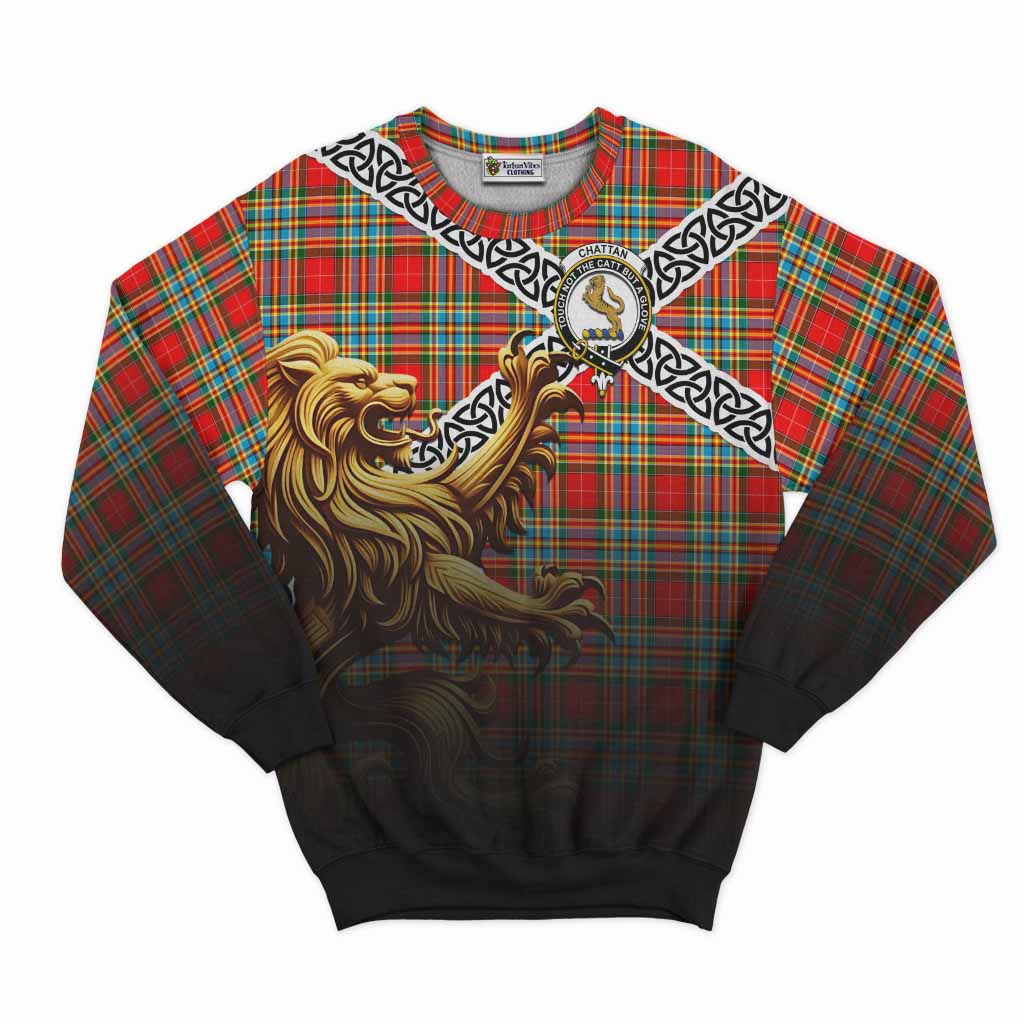 Chattan Crest Tartan Sweatshirt with Golden Lion Emblem Celtic Style Unisex - Tartan Vibes Clothing