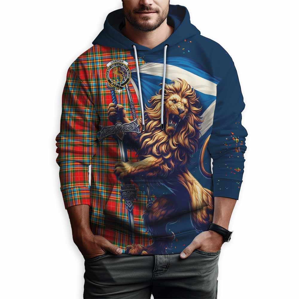 Chattan Tartan Family Crest Hoodie with Scottish Majestic Lion