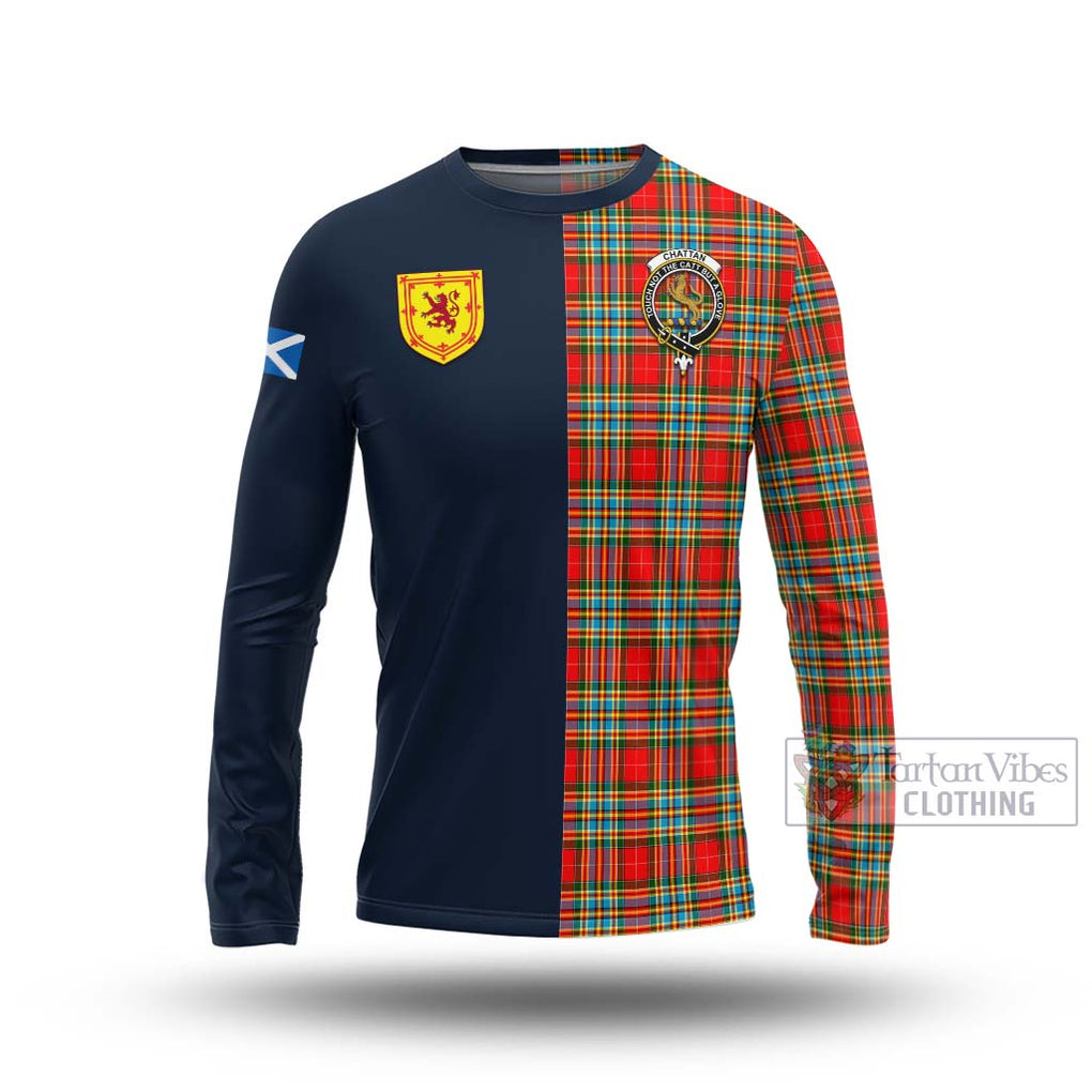 Tartan Vibes Clothing Chattan Tartan Long Sleeve T-Shirt with Scottish Lion Royal Arm Half Style