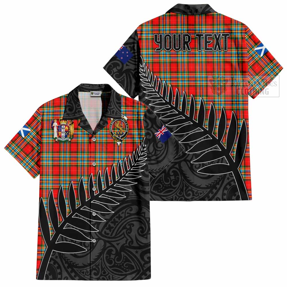 Tartan Vibes Clothing Chattan Crest Tartan Short Sleeve Button Shirt with New Zealand Silver Fern Half Style