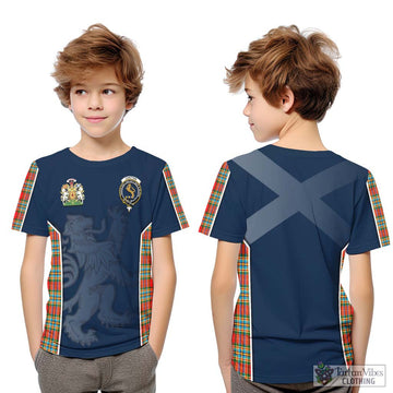 Chattan Tartan Kid T-Shirt with Family Crest and Lion Rampant Vibes Sport Style