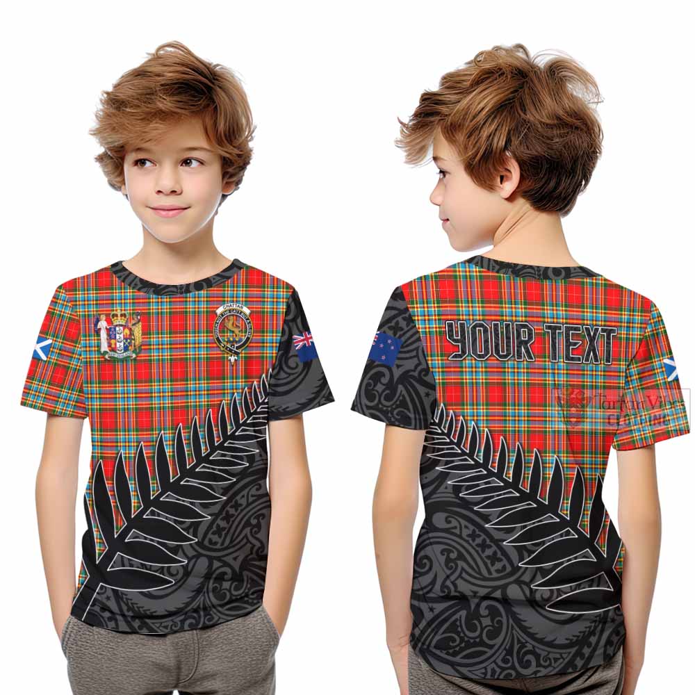 Tartan Vibes Clothing Chattan Crest Tartan Kid T-Shirt with New Zealand Silver Fern Half Style