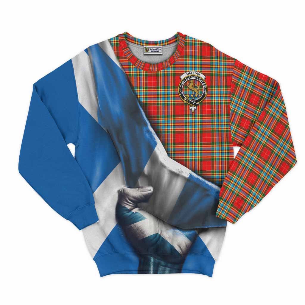 Tartan Vibes Clothing Chattan Tartan Sweatshirt with Family Crest Scotland Patriotic Style