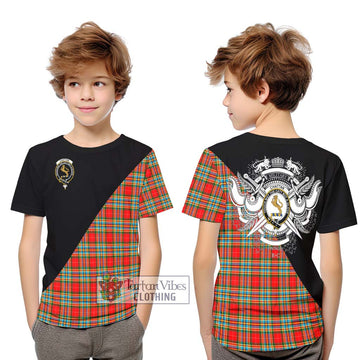 Chattan Tartan Kid T-Shirt with Family Crest and Military Logo Style