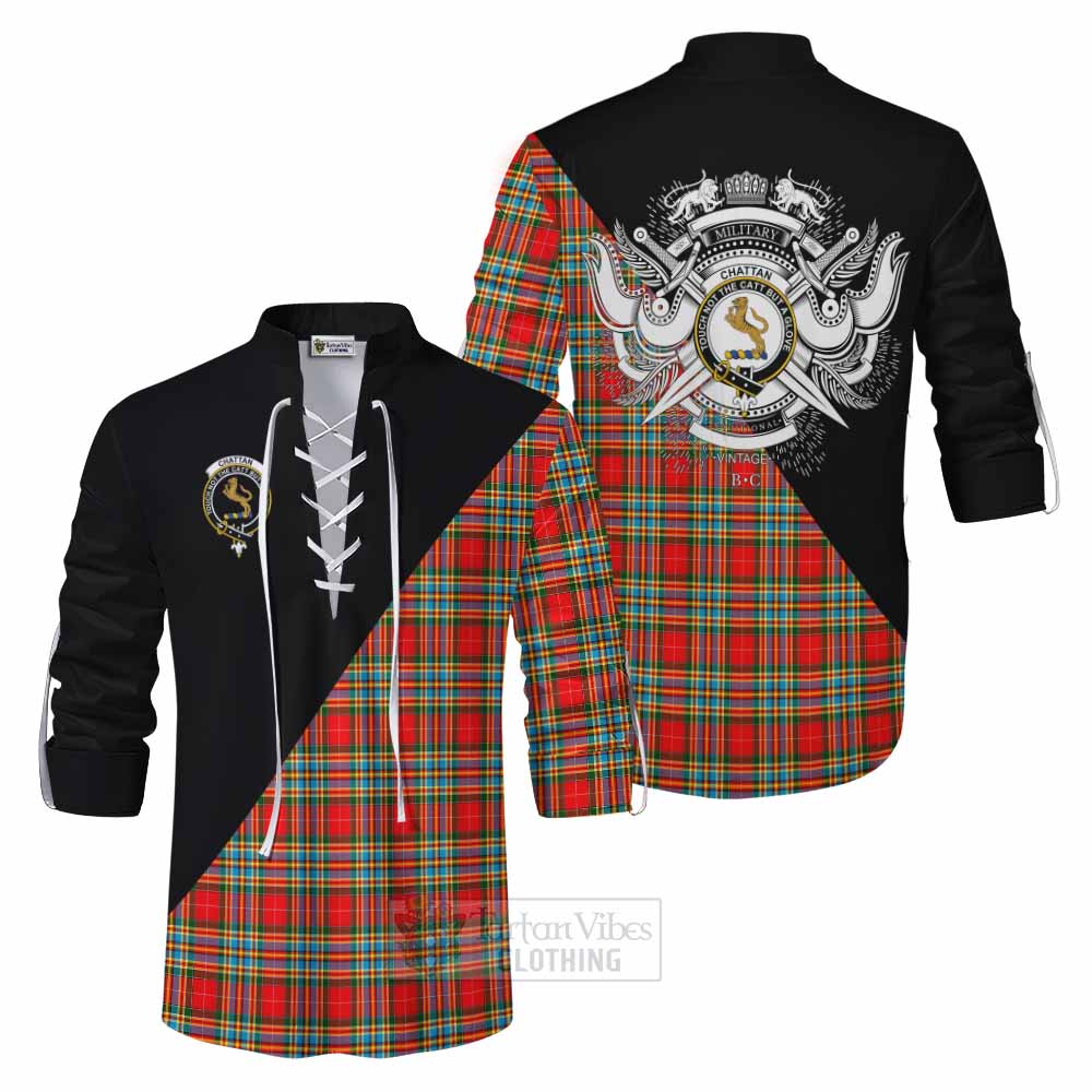 Tartan Vibes Clothing Chattan Tartan Ghillie Kilt Shirt with Family Crest and Military Logo Style