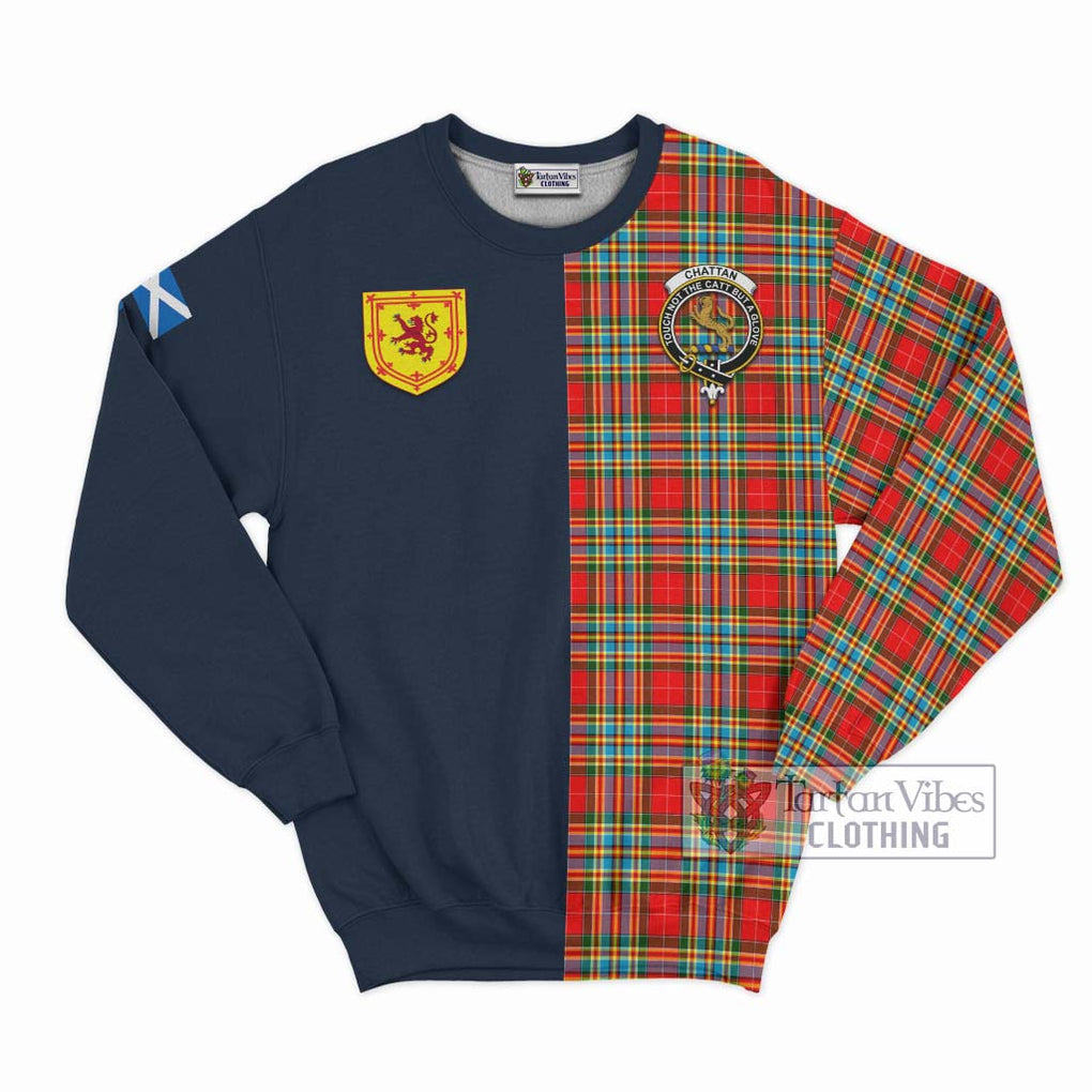 Tartan Vibes Clothing Chattan Tartan Sweatshirt with Scottish Lion Royal Arm Half Style