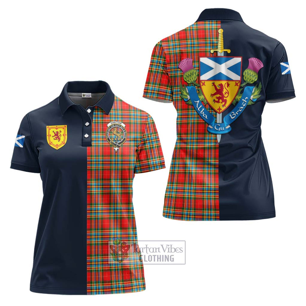 Tartan Vibes Clothing Chattan Tartan Women's Polo Shirt with Scottish Lion Royal Arm Half Style