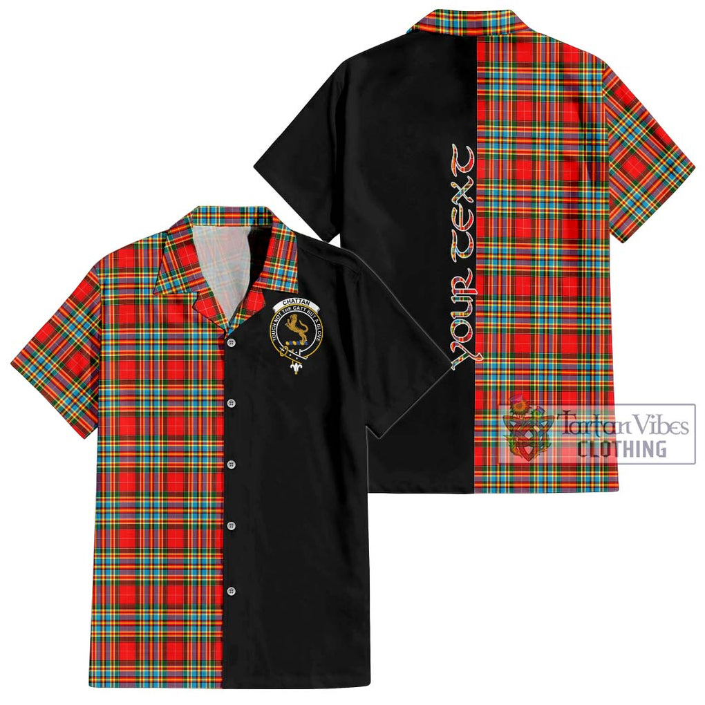 Chattan Tartan Short Sleeve Button Shirt with Family Crest and Half Of Me Style Kid - Tartanvibesclothing Shop