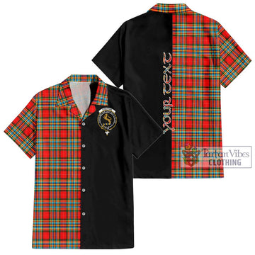 Chattan Tartan Short Sleeve Button Shirt with Family Crest and Half Of Me Style