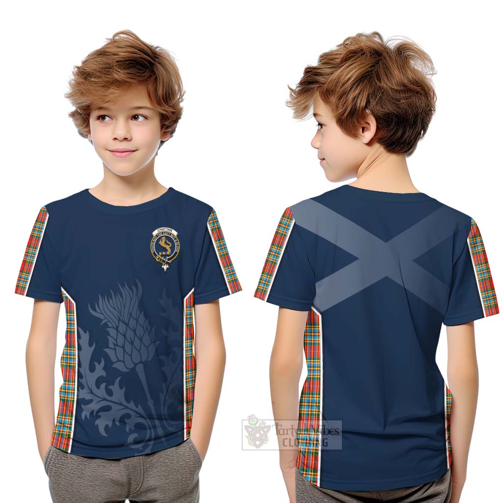 Tartan Vibes Clothing Chattan Tartan Kid T-Shirt with Family Crest and Scottish Thistle Vibes Sport Style